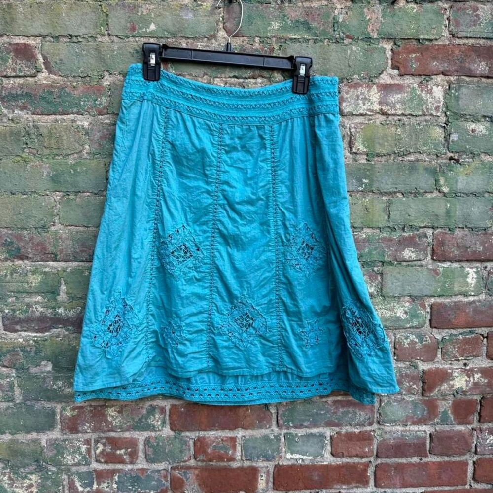 Y2K Apt. 9 Midi Skirt Women's Size 10 Turquoise Eyelet Hippie Cotton Boho Fairy‎